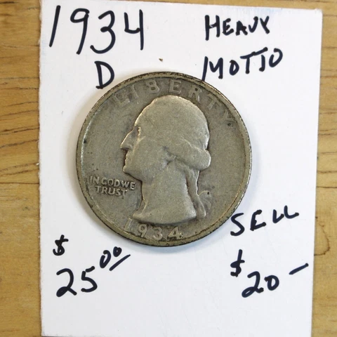 1934-D Washington Quarter- Heavy Motto Cover
