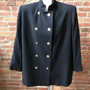 Blazer para mujer Ilie Wacs cuello Nehru 16 con textura negra texturizada de lana doble pecho - Imagen 1 de 5