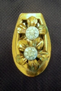 Vintage Brass Flowers & Rhinestone Shoe or Dress Clip - Picture 1 of 3