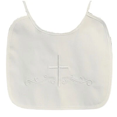 Lito Boys Baptism Christening Cotton Tie Baby Bib Embroidered Cross Made in USA - Imagem 1 de 3