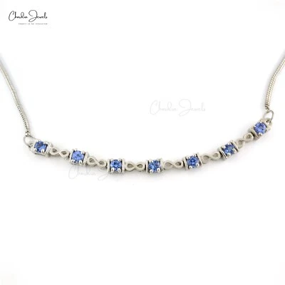 Pulsera Tenis Alto Brillo Chapada Plata Sólida 3mm Gemas Tanzanita Genuina Foto 1 de 4