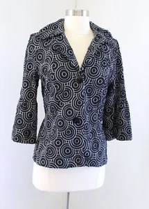 Andria Lieu Black White Geometric Polka Dot Print Knit Jacket Sz S Flare Sleeve - Picture 1 of 6