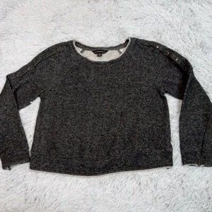 Rock & Republic Womens Sweatshirt Gray S Marled Snaps On Shoulders Casual - Picture 1 of 10