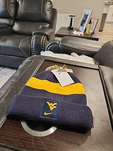 West Virginia Mountaineers Nike Blue Football Sideline Cuffed Pom Beanie NWT - Picture 1 of 5