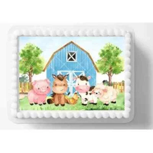 Farm Barnyard Animals 1/4 Sheet  Edible Cake Image Frosting Topper Baby Shower - Picture 1 of 1