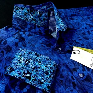 Robert Graham Geometric Floral Paisley Print Navy Blue Bold Sport Shirt $228 3XL - Picture 1 of 13