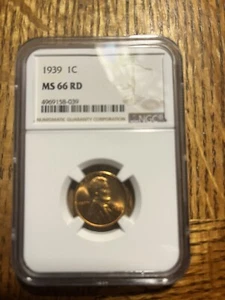 1939 1C MS-66 RD Lincoln Cent Red, No Mint Mark  - Picture 1 of 2