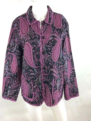 Chaqueta de algodón reversible negra vintage para mujer con patrón de cachemira rosa M/L (25) Foto 1 de 4