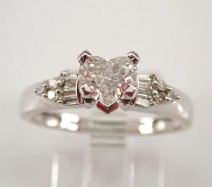 14K White Gold Heart Diamond Engagement Ring Brilliant Size 7.25 Natural Genuine - Picture 1 of 7
