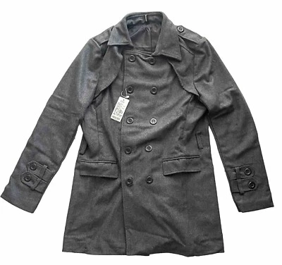 Damen Filzmantel Mantel Knielanger Mantel Doppelknopfleiste Kragen Grau 2XL - Bild 1 von 4