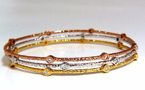 .96CT ROUND DIAMONDS STACKING BANGLE BRACELETS 14KT HAMMER RUSTIC FINISH+ - Picture 1 of 3