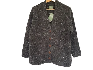 LADIES CHUNKY WOOL V NECK CARDIGANS CHARCOAL MADE IN IRELAND S, and L only - Picture 1 of 3