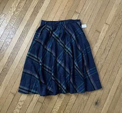 Vintage 1970’s Wool Plaid Full Skirt Blue Women’s Medium High Waist Swing Mod - Image 1 of 3