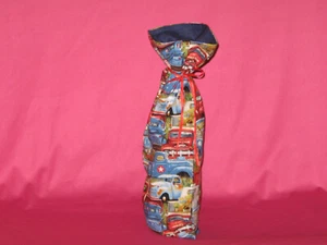 Handmade Fabric Wine Bottle Holder/Gift Bag - Trucks - CLEARANCE PRICE - Picture 1 of 3