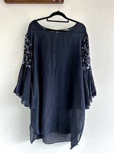 White Label Noba Navy Blue Silk Dress Size 3 (au 14) Mini Party Cocktail Sequins - Picture 1 of 8