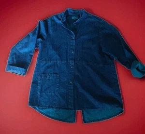 IRIDIUM-Jacket/Top Indigo Chambray Lagen-luxe Coastal Mandarin Collar-Medium - Picture 1 of 12