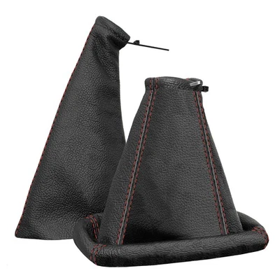 Borsa cambio + cuffia freno a mano Opel Vectra B in vera pelle nera cucitura rossa - Immagine 1 di 4