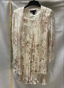 Jones New York Womens Cream Brown Leaf Silk Blend Jacket Dress Size 12P - Picture 1 of 6