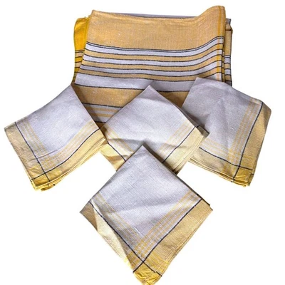 Juego de servilletas de mantel a rayas a cuadros de colección lino amarillo blanco negro casa de campo Foto 1 de 4