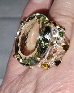 Natürlicher riesiger Prasiolith, Turmalin Ring 925 Sterling Gold Platte Gr. 8,75 - Bild 1 von 12