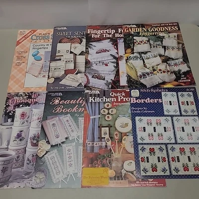 8 Kitchen Towels Borders Cross Stitch Patterns Stitchplates Bookmarks Christmas  - Image 1 of 4