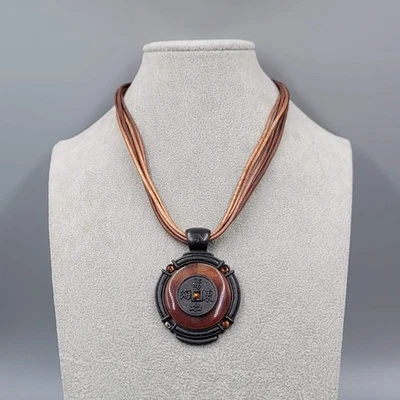 Collar Medallón Chicos Cordón Marrón Asiático Redondo Colgante 16"-18" Foto 1 de 4