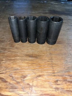 Vtg Snap-On GTS 5 Pc Deep Well 6 Point Socket Partial Set 1/2" Drive 1-1/16 - Image 1 of 3