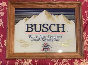 Insegna Specchio Bar Pubblicità Busch Beer Vintage Anni 80 Cornice Legno Uomo Cave - Foto 1 di 4