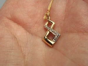Solid 14k Yellow Gold Abstract Pendant with 6 Diamonds - Picture 1 of 10