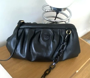 Pinko Tasche Pochette Couture Leder Schwarz Kette Bag Bag Schultertasche Vintage - Bild 1 von 8