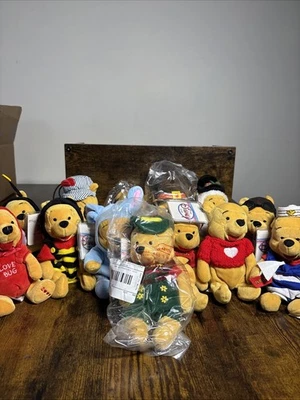 批量 13 件 复古 迪士尼 小熊维尼 8 英寸 迷你豆袋 毛绒 全新带标签 — 第 1/4 张图片