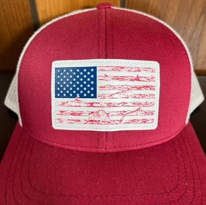 AFTCO Fishing Mesh Snapback Baseball Cap Hat Red USA Flag Waves - PROT0TYPE RARE - Picture 1 of 7