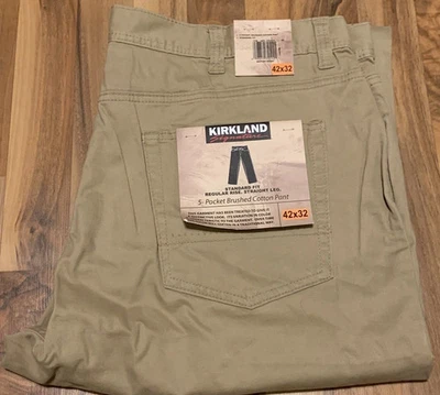 Pantalón Kirkland Hombre 5 Bolsillos Algodón Cepillado Pierna Recta Caqui 42 X 32 Foto 1 de 4