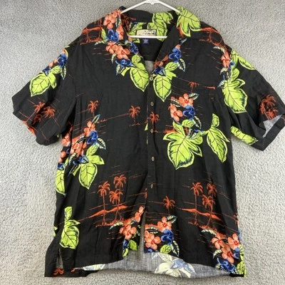 Camisa Café Havana Jacks Vintage Adulto L Negra Hawaiana Manga Corta Foto 1 de 4