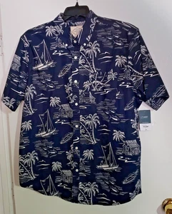 NUEVO CON ETIQUETAS Camisa Hawaiana Palmera Para Hombre St John's Bay Camisa Azul Oscuro XL - Imagen 1 de 4