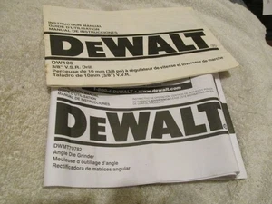 DeWalt DW106 3/8 VSR Drill & DWMT70782 Angle Grinder Instruction Manual Only LOT - Picture 1 of 2