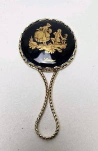 Limoges Vintage Small Hand Mirror-Cobalt Blue/Gold Hand painted Porcelain-5”x 2" - Picture 1 of 5