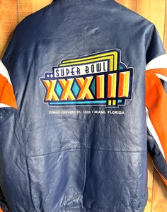 Denver Broncos SUPER BOWL XXXIII Vintage Leather Jacket 1999 PRO PLAYER NFL - Picture 1 of 18