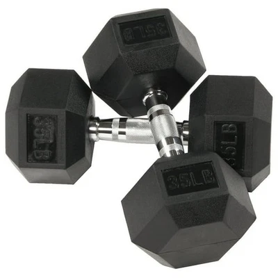 BalanceFrom Rubber Encased Hex Dumbbells, 35 lbs Pair, Black