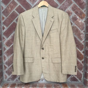 LAUREN RALPH LAUREN Tan Silk Linen Lambswool 2 Button Blazer Jacket Size 40R - Picture 1 of 11