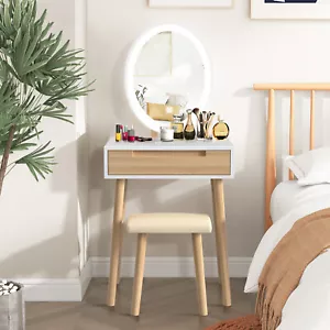 Modern Dressing Table Set Makeup Vanity Desk With Stool & LED Lights & Mirror - Picture 1 of 11