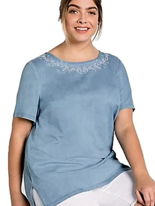 Túnica Sheego Talla 18 20 22 Azul Ligera Denim Bordada Cuello TOP £42 - Imagen 1 de 1