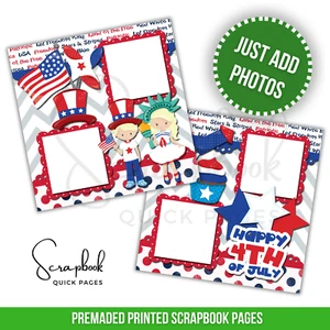 4th of July Scrapbook Quick Pages Independence Day PRINTED Premade 13BL - Picture 1 of 2