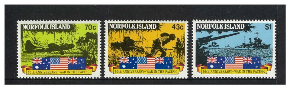 COMO NUEVO 1985 ISLA NORFOLK EE. UU. GUERRA EN EL PACÍFICO 50 ANIVERSARIO CONJUNTO DE ESTAMPILLAS Foto 1 de 1