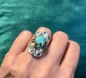 Carol Felley Sterling Silver 1989 Turquoise Ring Sz 6 925 1” 9.5g - Picture 1 of 10