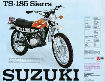 1975 SUZUKI TS185 VINTAGE MOTORCYCLE POSTER PRINT 28x36 9MIL PAPER