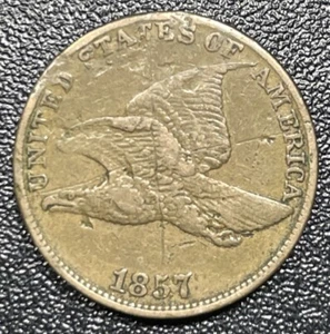1857 Flying Eagle Cent 1c Nice VF Details Damaged Strong Strike - Picture 1 of 2