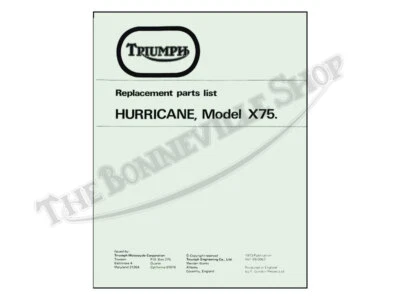 Libro de piezas Triumph X75 Vetter Hurricane 1973 PN# 99-0967 Foto 1 de 2