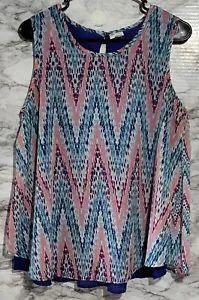 Japna Women's Sleeveless Blouse. XL. Chevron. Layered Look. Pink & Blue. - Picture 1 of 6