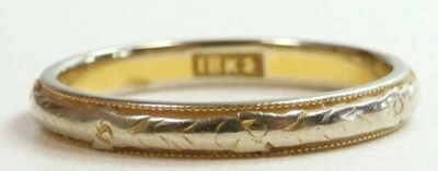 Antiguo anillo de alianza de boda Art Deco JR Woods & Sons 18KW + Y talla 5,25 UK-K Foto 1 de 4